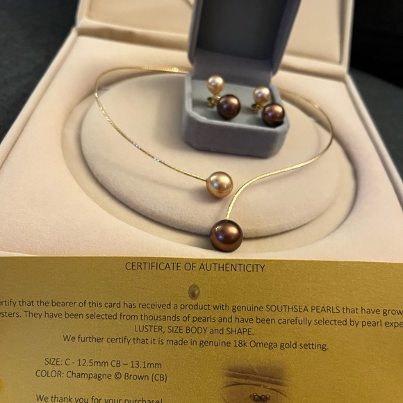 Authentic South Sea Pearls with certificate in 18K gold setting Set - Picture 3 of 6